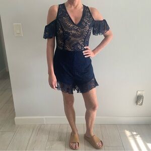 Bebe Midnight Blue Lace Romper